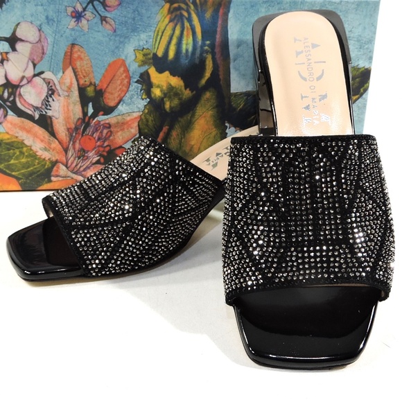 ALESSANDRO DI MARIA 🇮🇹 WOMEN'S BLACK SUEDE FASHION MULES - Picture 8 of 8